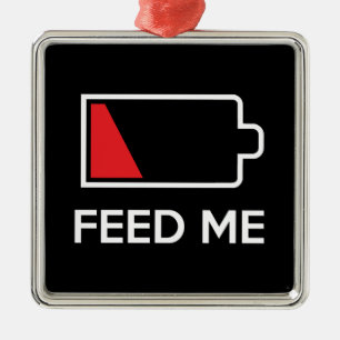 Ornement Carré Argenté Alimentez-moi la batterie de puissance faible