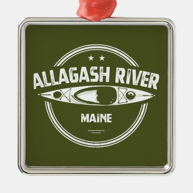 Ornement Carré Argenté Allagash River Maine Kayak (Devant)
