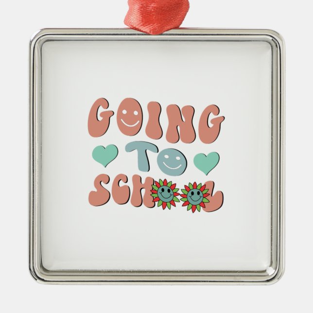 Ornement Carré Argenté Aller À L'École (Devant)