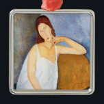 Ornement Carré Argenté Amedeo Modigliani - Jeanne Hebuterne<br><div class="desc">Jeanne Hebuterne - Amedeo Modigliani,  Huile sur toile,  1919</div>