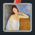 Ornement Carré Argenté Amedeo Modigliani - Jeanne Hebuterne<br><div class="desc">Jeanne Hebuterne - Amedeo Modigliani,  Huile sur toile,  1919</div>