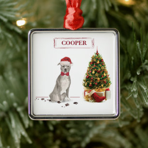 Ornement Carré Argenté American Staffordshire Terrier Funny Christmas Dog