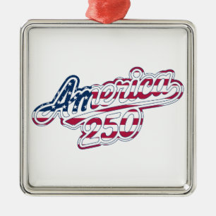 Ornement Carré Argenté Amérique 250 Drapeau Script Semiquincentennial Des