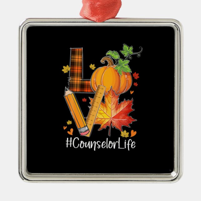 Ornement Carré Argenté Amour Conseiller Vie Feuilles Automne Saison Autom (Devant)