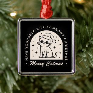 Ornement Carré Argenté Amoureux de les chats drôles voeux de Noël sorcier