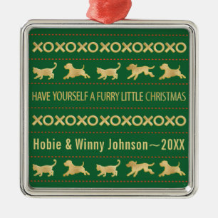 Ornement Carré Argenté Amusez-vous un Furry Petits Chats de Noël Chiens