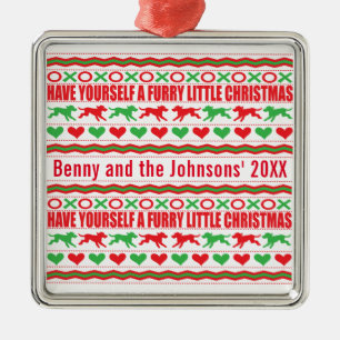 Ornement Carré Argenté Amusez-vous un petit chien de Noël furieux