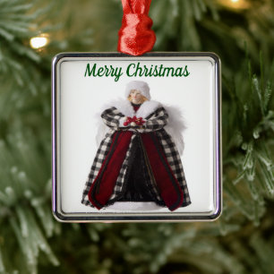 Ornement Carré Argenté Ange de Noël