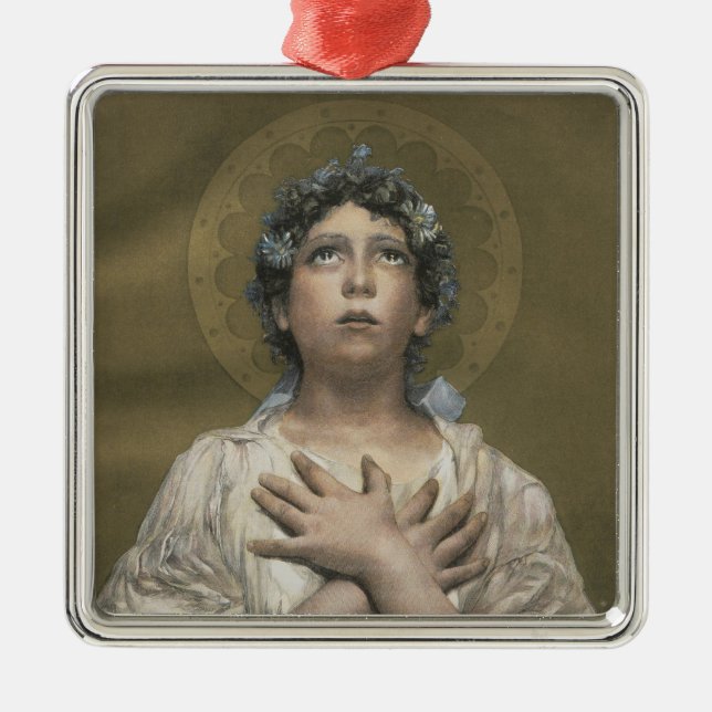 Ornement Carré Argenté Ange de Noël (Devant)