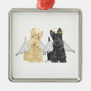 Ornement Carré Argenté Anges Terrier Écossais