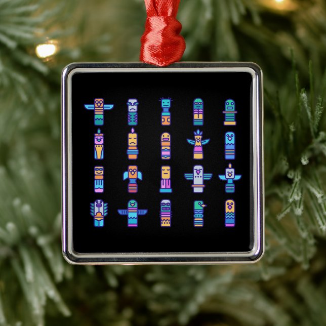 Ornement Carré Argenté Animaux haïdas Pride autochtone canadienne (Arbre)