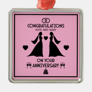 Ornement Carré Argenté Anniversaire Mariage des filles gays