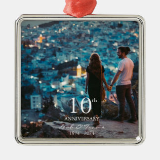 Ornement Carré Argenté Anniversaire personnalisé photo mariage chic polic