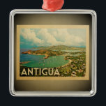 Ornement Carré Argenté Antigua Vintage voyage d'ornement des Caraïbes<br><div class="desc">Un ornement d'Antigua de style vintage cool avec une merveilleuse scène tropicale insulaire.</div>