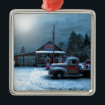 Ornement Carré Argenté Antique Service Station In Winter<br><div class="desc">Antique service station in Maine closed for the winter season.</div>