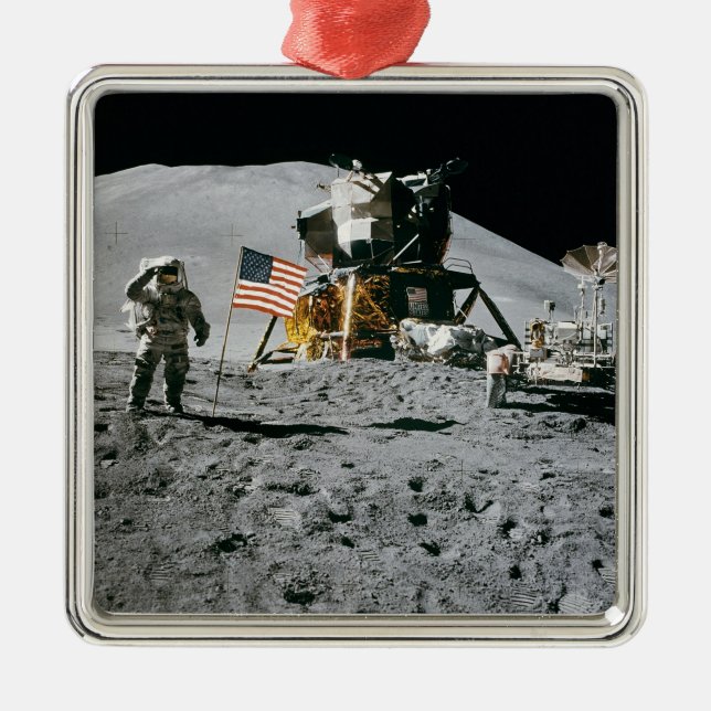 Ornement Carré Argenté Apollo 15 Lunar Module Lune Landing 1971 Nasa (Devant)