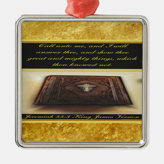 Ornement Carré Argenté Appelle-moi, et je répondrai à Jérémie 33:3 (Devant)