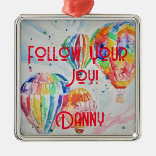 Ornement Carré Argenté Aquarelle à bulle d'air chaud Enfants Nom Décorati