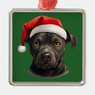 Ornement Carré Argenté Aquarelle Christmas Staffordshire Bull Terrier