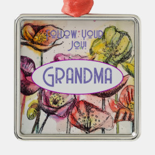 Ornement Carré Argenté Aquarelle de coq de poulet Grand nom de la décorat