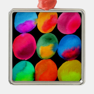 Ornement Carré Argenté Aquarelle néon motif art abstrait couleur vive