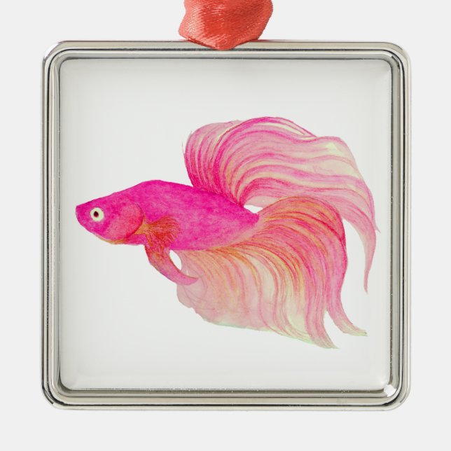 Ornement Carré Argenté Aquarelle rose Betta Fish (Devant)