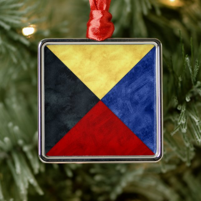 Ornement Carré Argenté Aquarelle Signal nautique Pavillon maritime (Arbre)