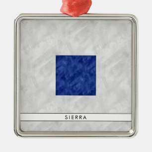 Ornement Carré Argenté Aquarelle Signal nautique Pavillon maritime