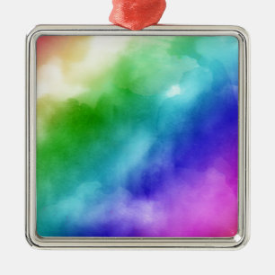 Ornement Carré Argenté Aquarelles Rainbow