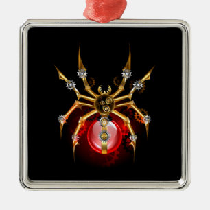 Ornement Carré Argenté Araignée en vapeur noire