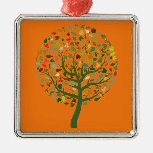 Ornement Carré Argenté Arbre mignon vert environnemental (Devant)