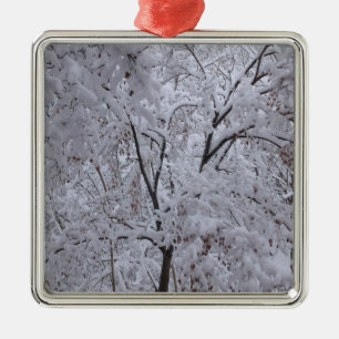 Ornement Carré Argenté Arbres à neige