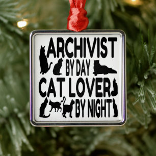 Ornement Carré Argenté Archiviste aime les chats