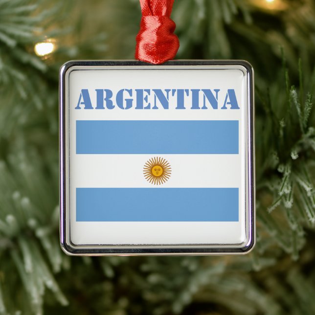 Ornement Carré Argenté Argentine Drapeau Football Football Argentine Bleu (Arbre)