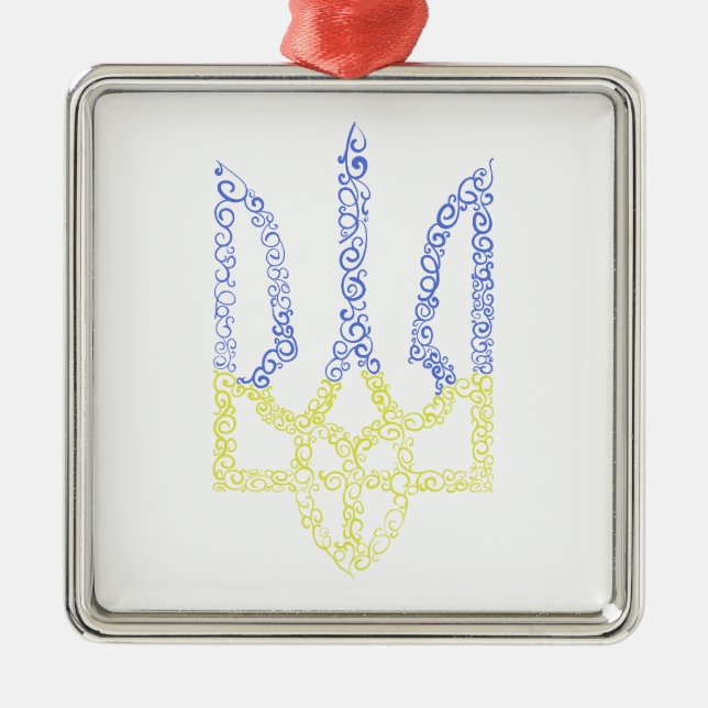 Ornement Carré Argenté Armoiries de l'Ukraine trident motif de la spirale (Devant)