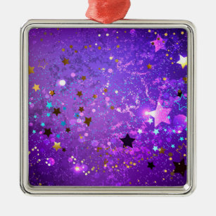 Ornement Carré Argenté Arrière - plan de feuille violet avec étoiles