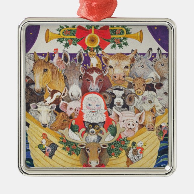 Ornement Carré Argenté Arrivée de Noël (Devant)