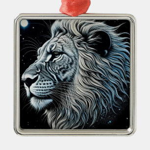 Ornement Carré Argenté Art Ai de nuit du Lion Céleste