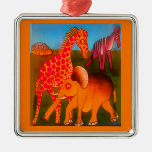 Ornement Carré Argenté Art animal africain