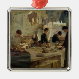 Ornement Carré Argenté Atelier repassant en Trouville, 1888