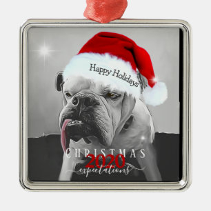 Ornement Carré Argenté Attentes de Noël 2020, Huey dans chapeau de Santa.