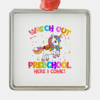 Ornement Carré Argenté Attention À L'École Préscolaire Ici Je Viens