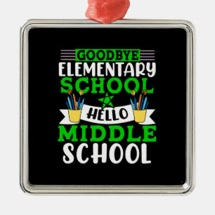 Ornement Carré Argenté Au revoir école primaire Bonjour collège