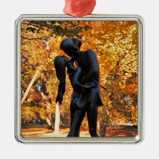 Ornement Carré Argenté Automne à Central Park : Statue de Roméo et Juliet