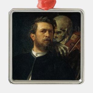 Ornement Carré Argenté Autoportrait avec la mort comme un violon (par Böc