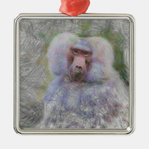 Ornement Carré Argenté babouin animal artistique