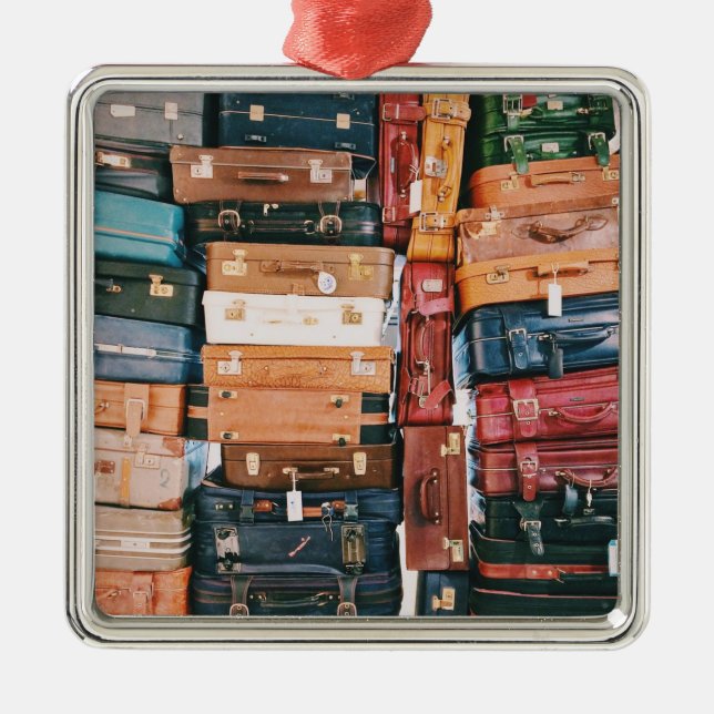 Ornement Carré Argenté Bagages vintages (Devant)