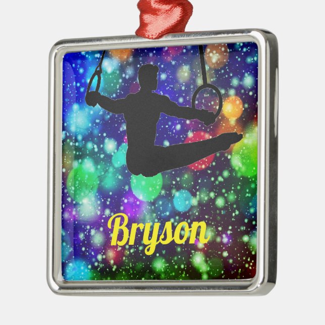 Ornement Carré Argenté Bagues de gymnastique garçons (Gauche)