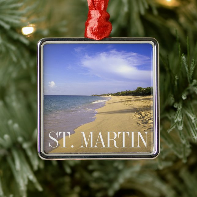 Ornement Carré Argenté Baie Longue Long Bay Beach, St. Martin (Arbre)