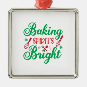 Ornement Carré Argenté Baking Merry Xmas Esprits Lumineux